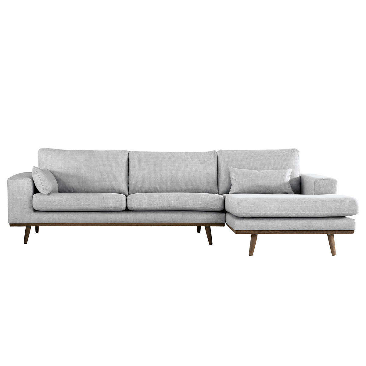 ECKSOFA mit Longchair - Eichefarben/Hellgrau, Eichenholz/Textil (281/153cm) - home24