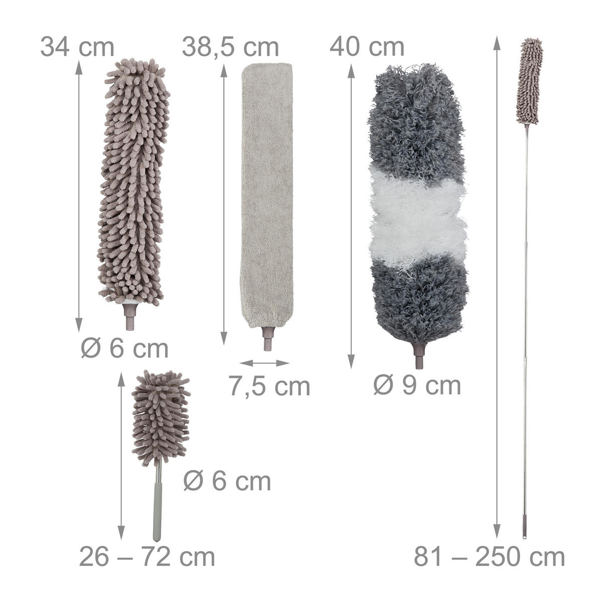 5-TLG.STAUBWEDEL-SET - Grau, Kunststoff/Textil (9/250/9cm) - Relaxdays