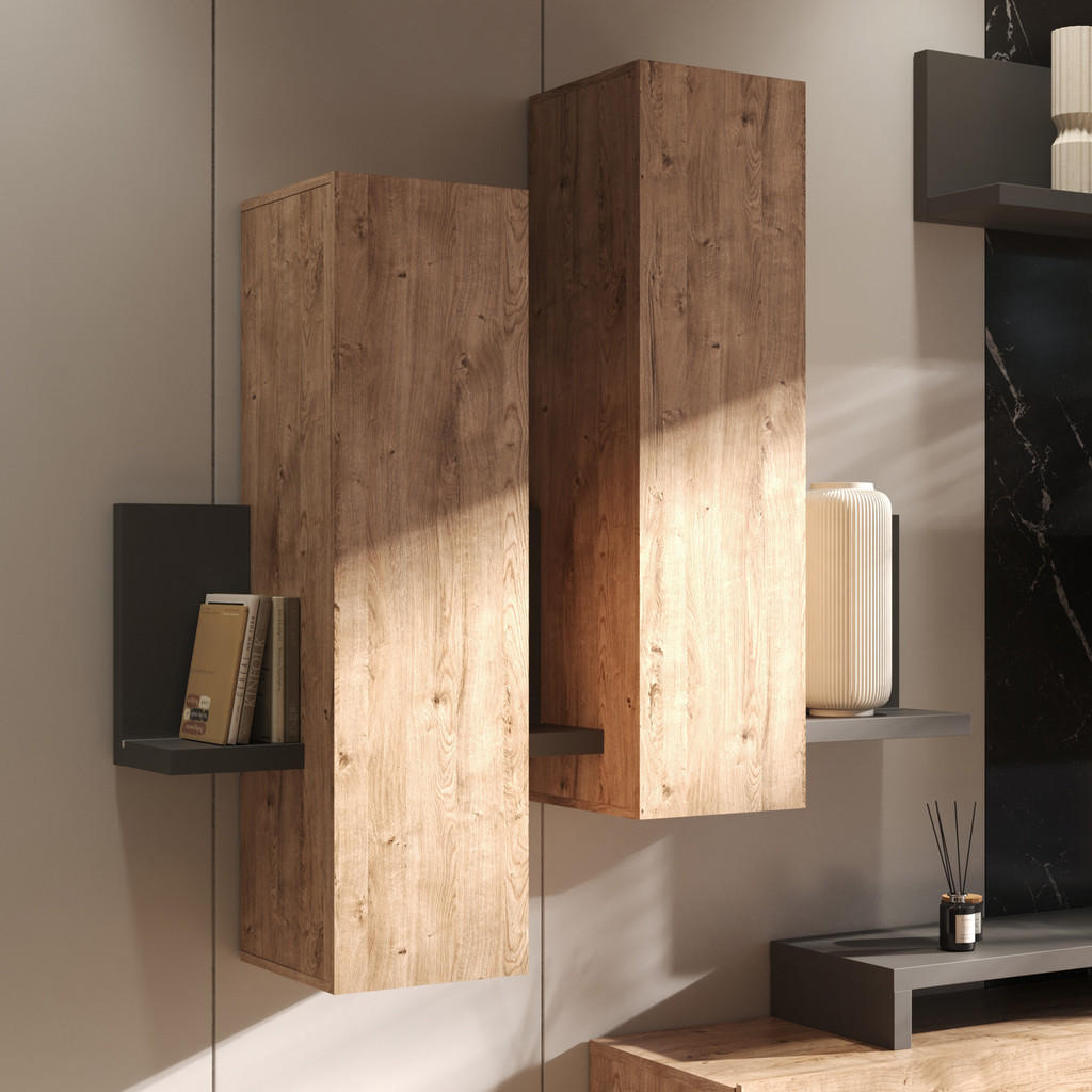 Thumbnail - Masseno Vitrine, Anthrazit, Holzwerkstoff, 152x142.4x35 cm, Wohnzimmer, Wohnwände, Vitrinenschränke