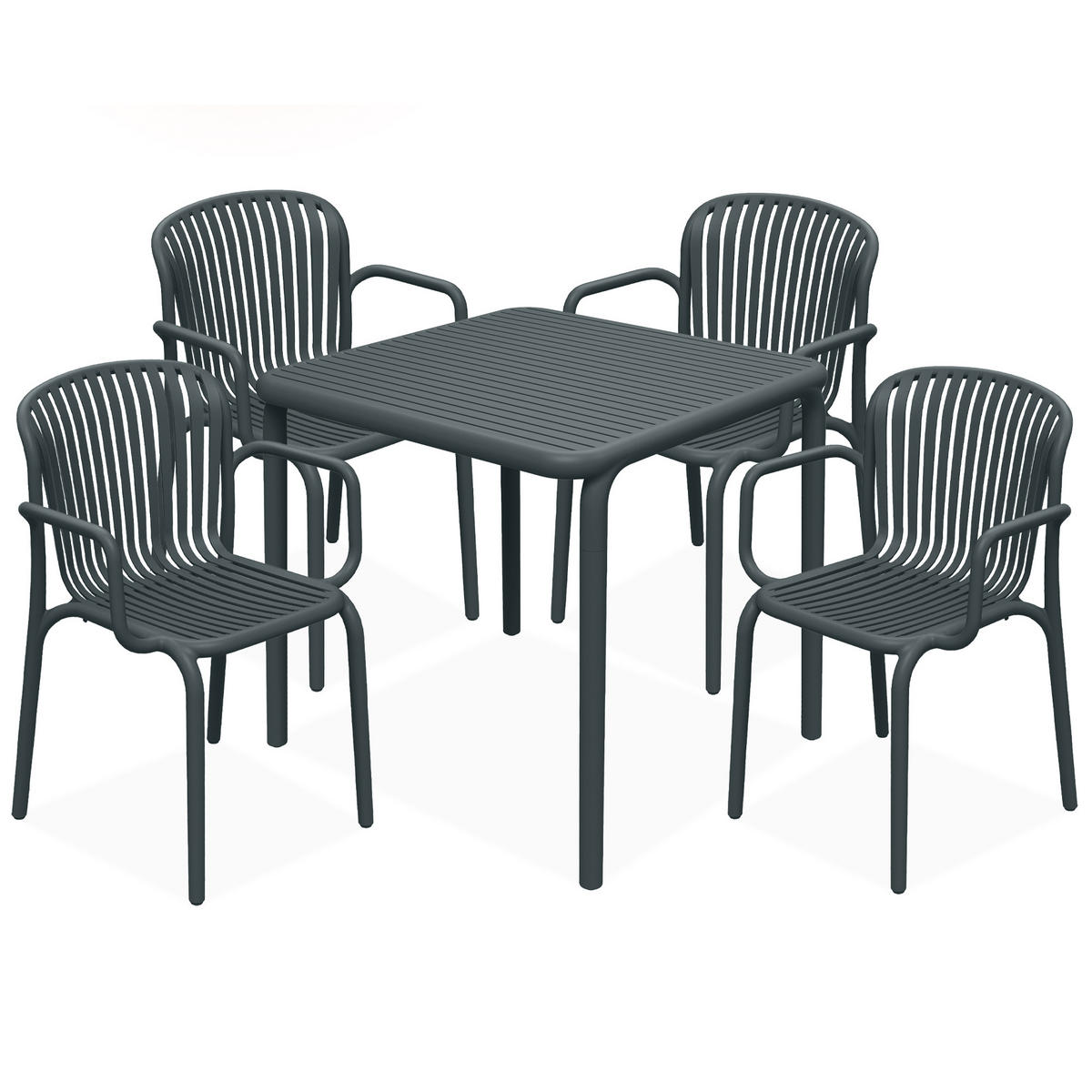 GARTEN ESSGRUPPE FICCARI, Gartenmöbel-Set 5-tlg, Anthrazit - Anthrazit, Kunststoff - KONSIMO®