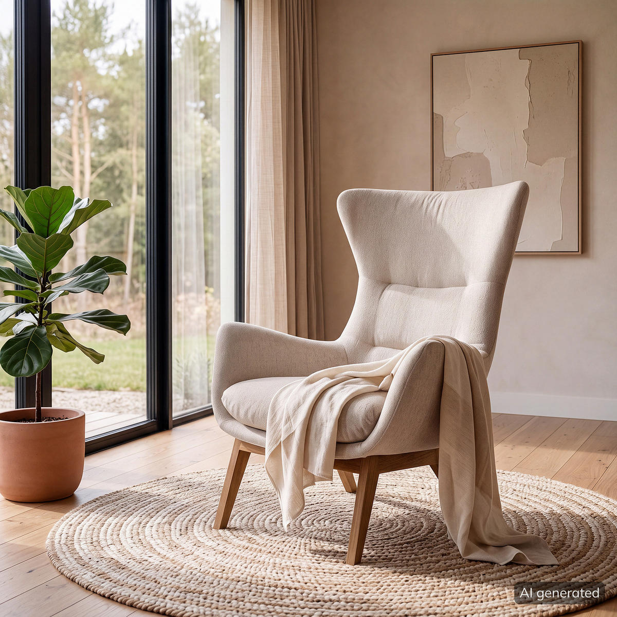 SESSEL mit Holzfüßen - Eichefarben/Beige, Eichenholz/Holz (84/99/96cm) - home24