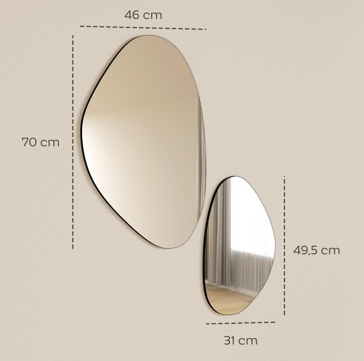 WANDSPIEGEL 2er-Set 70/2,5/46 cm schwarz aus Metall und Glas mit Haken - Schwarz, Holz (46/2.5/70cm) - OKWISH