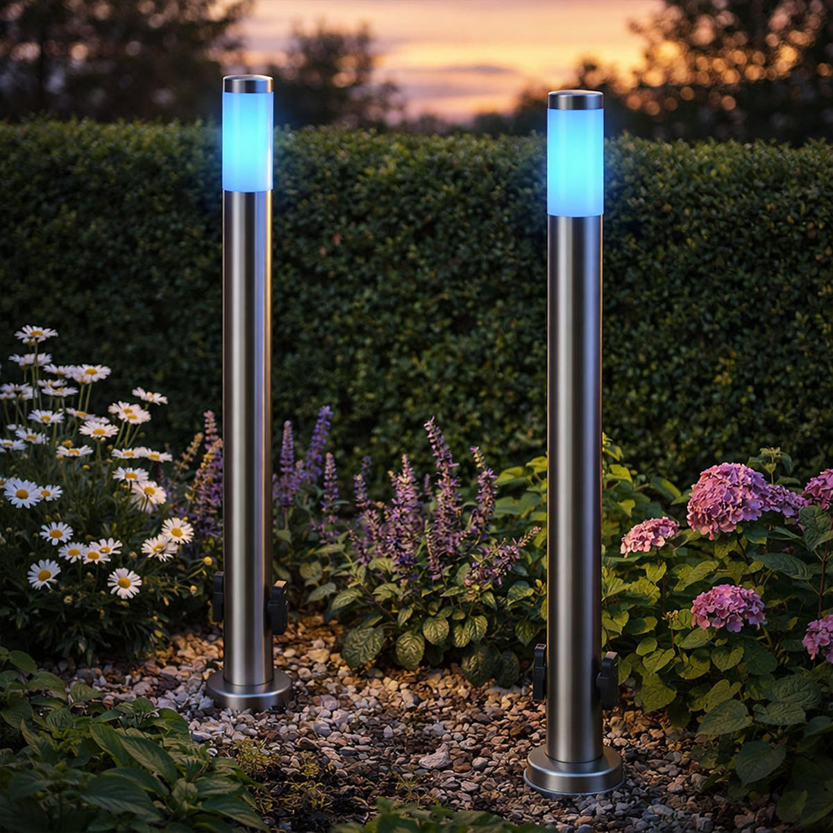 RGB LED STEHLEUCHTE Edelstahl 2er Set - Silberfarben, Metall (7.6/7.6/110cm) - Globo Lighting