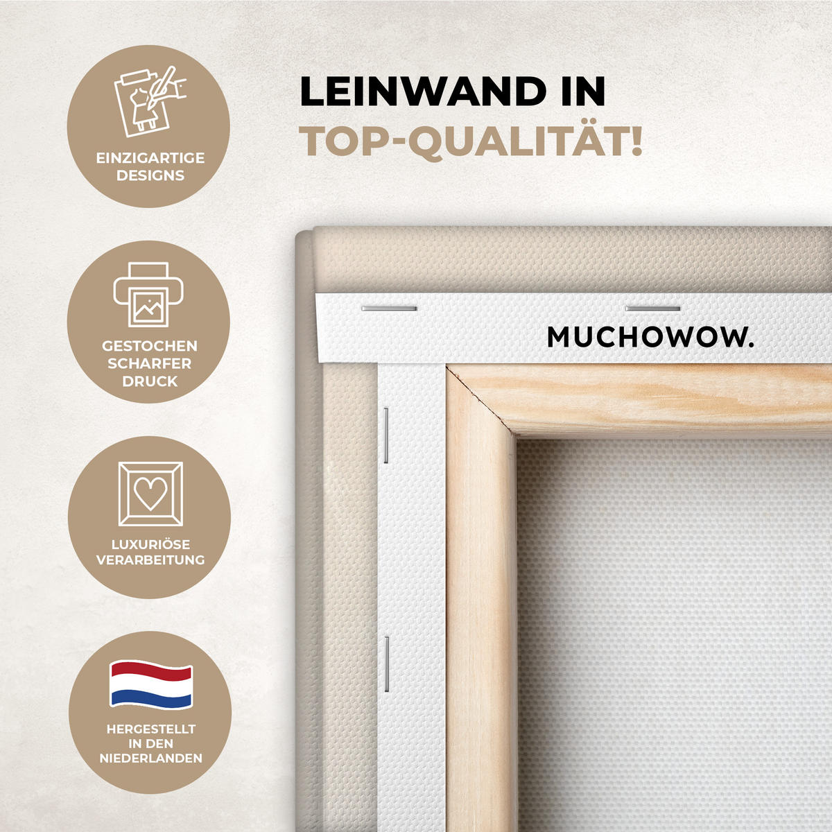 LEINWANDBILD Beige - Natur - Abstrakt - Modern 90x90 cm - Beige, Textil (90/90cm) - MuchoWow