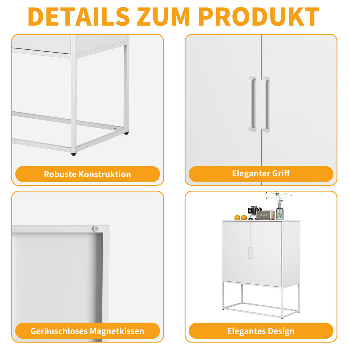 SIDEBOARD 85/40/109 cm, Metall, 2 Regale, magnetische Türen, Anti-Kipp-Sicherung, Weiß - Weiß, Metall (85/109/40cm) - Redom