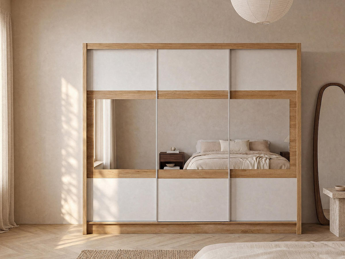 KLEIDERSCHRANK - 250 cm x 61 cm - Holz, Platte - Naturfarben Hell, Weiß LEOVIA - Naturfarben/Weiß, Holz (250/215/61cm) - Vente-Unique