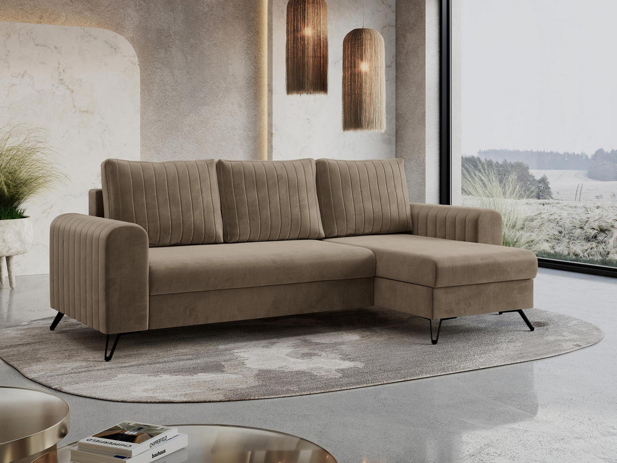 ECKSOFA Axel Velvet Braun - Schwarz/Braun, Textil/Metall (242/140cm) - MKS