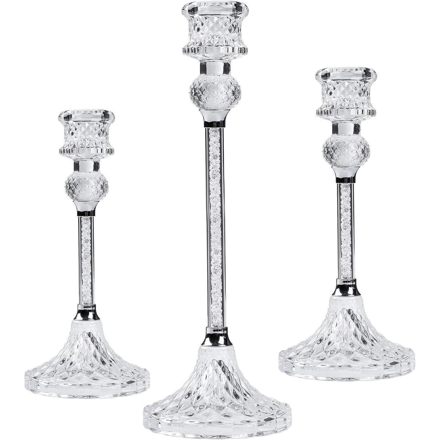 KERZENSTÄNDER Set 3-teilig Kristall Weiß - Transparent, Glas (11.9/27.9/23.4cm)