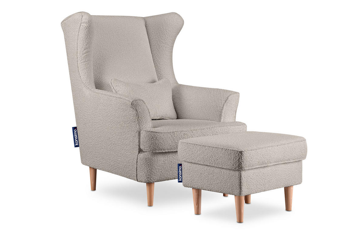 SITZHOCKER STRALIS zeitloses Design hohe Füße, beige - Beige, Textil (41/43/56cm) - KONSIMO®