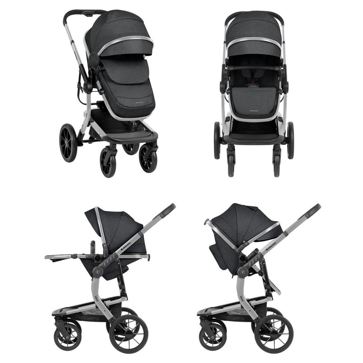 KOMBIKINDERWAGEN Irene 3 in 1 dunkelgrau Babywanne Autositz Adapter Wickeltasche - Grau, Metall (63/63/107cm) - Kikka boo