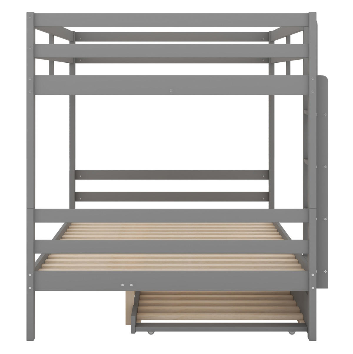 ETAGENBETT aus Kiefernholz und MDF 140x200 cm Grau mit Ausziehbett, hoher Absturzsicherung und stabiler Treppe - Grau, Holzwerkstoff (140/200cm) - Modfu