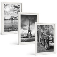 BILDER SET 3er Set - 40x60 cm Weißer Rahmen - Stadtansichten, Brücken, Eiffelturm - Weiß, Kunststoff (40/60cm) - TULUP