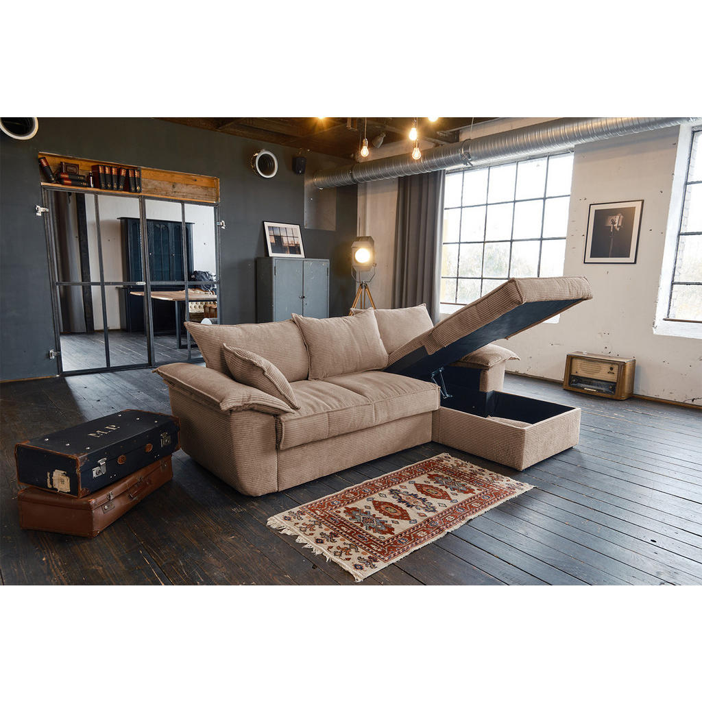 Thumbnail - Kawola Ecksofa, Braun, Textil, Teilmassiv, 3-Sitzer, Füllung: Polyetherschaumkern, Ottomane rechts, 266x174 cm, Wohnzimm...