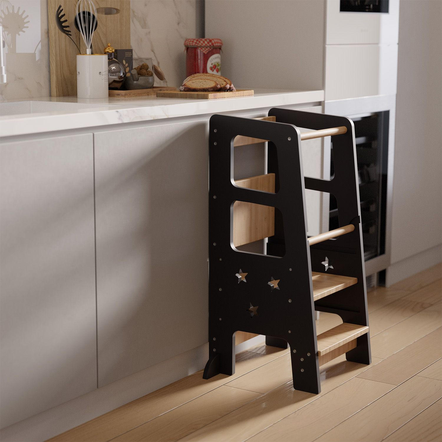 LERNTURM Henny in Schwarz - Schwarz, Holzwerkstoff (40/90/44cm) - Juskys