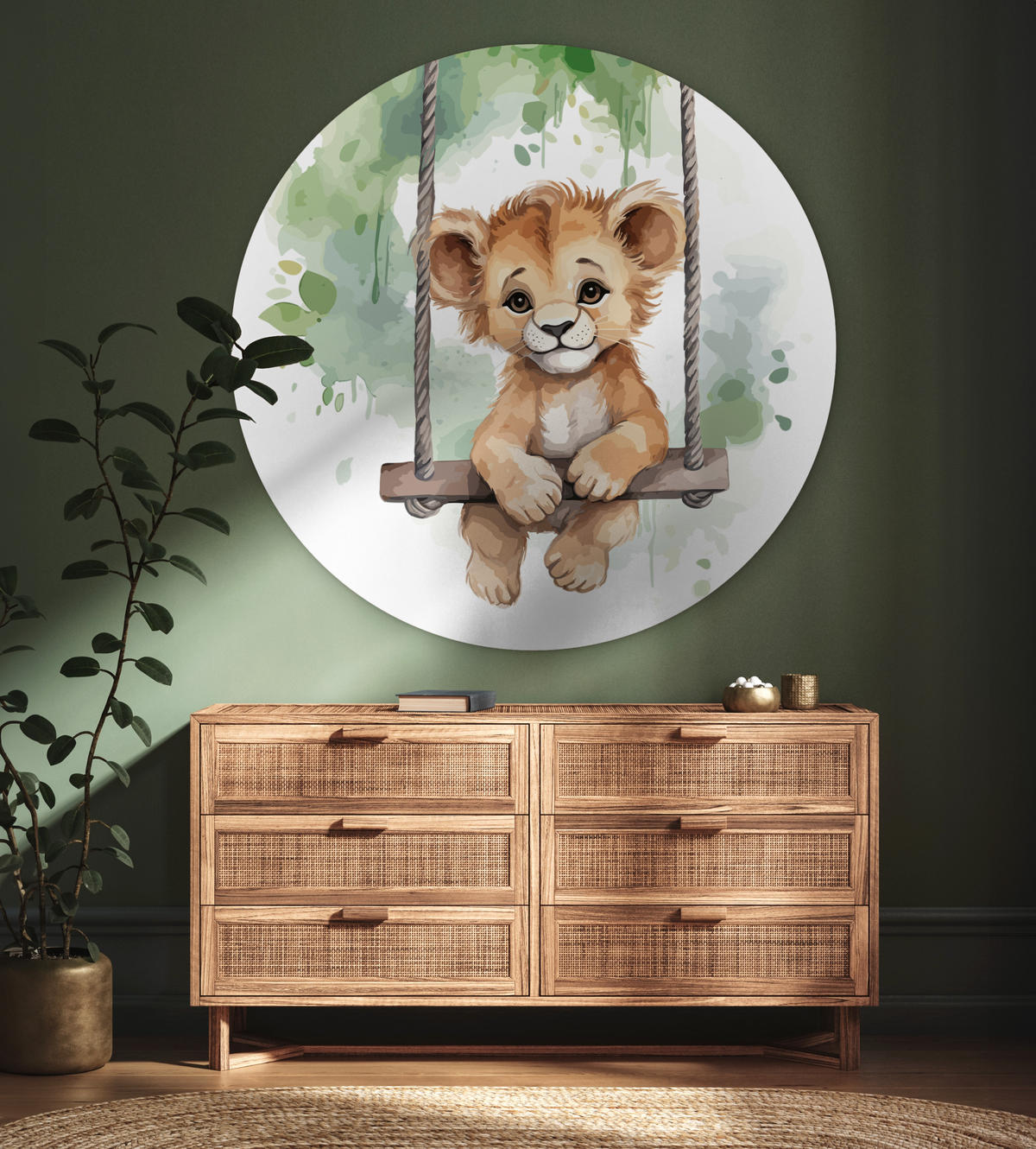 WANDBILD Löwe - Tier - Kinder - Dschungel 120x120 cm - Hellbraun, Kunststoff (120/120cm) - MuchoWow