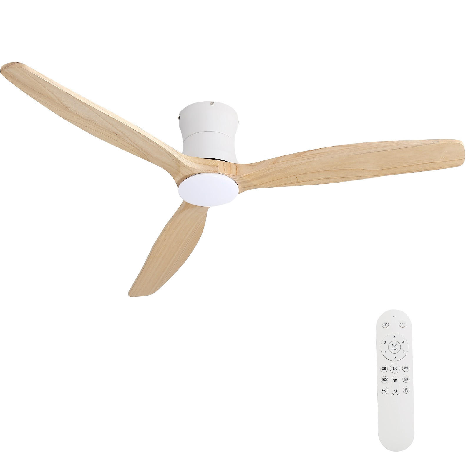 DECKENVENTILATOR 132cm Flachbau LED Licht Holzflügel DC Motor - Weiß, Kunststoff (132/132/24cm) - CASIVA