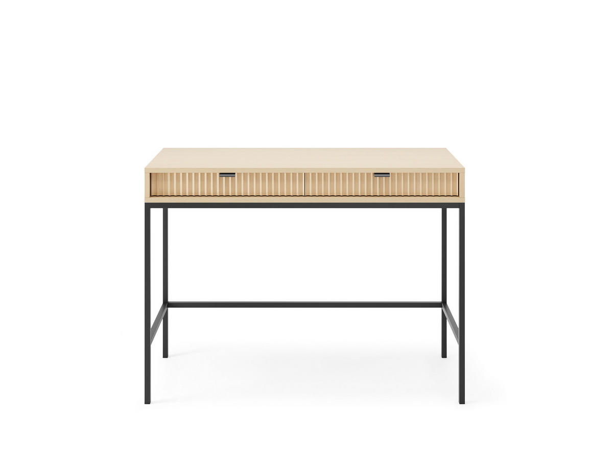 MODERNES Geriffelter Konsolentisch KIOTO T2SZ (Eiche Vicenza, Schwarzes Gestell, Vollauszug) - Eichefarben/Schwarz, Holz/Holzwerkstoff (50/104/77cm) - Ravio