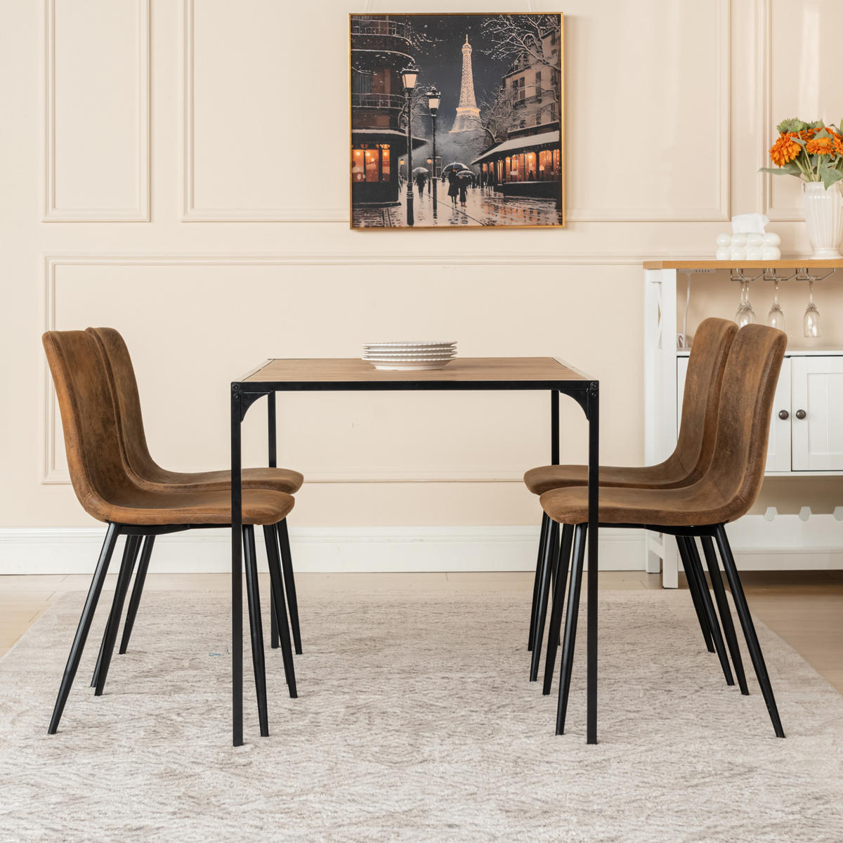 ESSTISCH SET dunkles Holz und Braun - Braun, Holzwerkstoff/Metall (120/75/80cm) - Urban Meuble