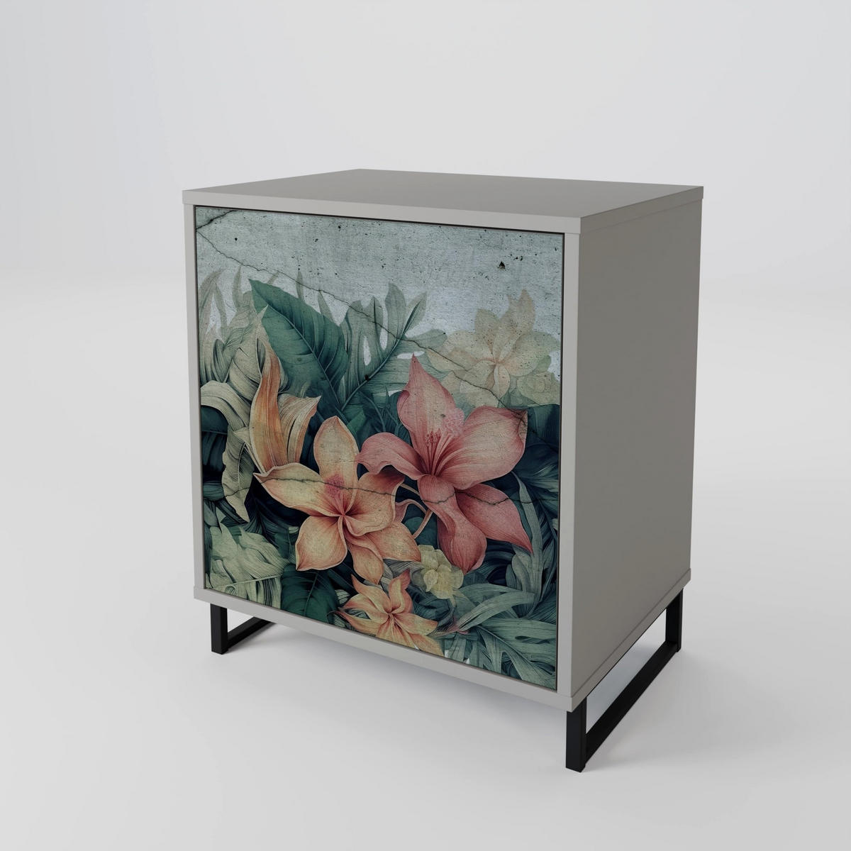 SIDEBOARD HEAVENLY BLOOM, Grau, 57,5x42x70,5 cm, Schwarze Metall-Sternfüße - Multicolor/Schwarz, Holzwerkstoff/Metall (57.5/70.5/42cm) - SpaceRebels