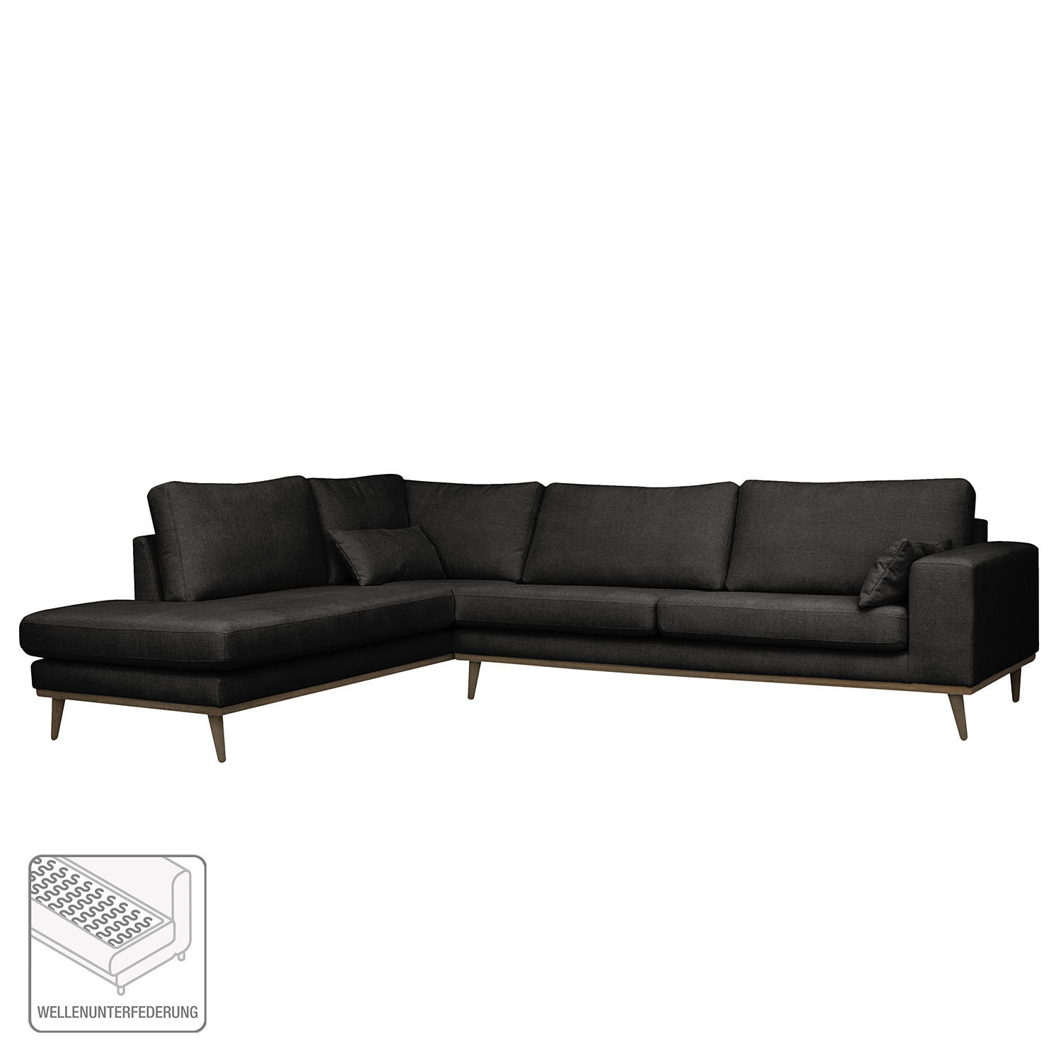 ECKSOFA mit Ottomane - Eichefarben/Schwarz, Textil (287/219cm) - home24