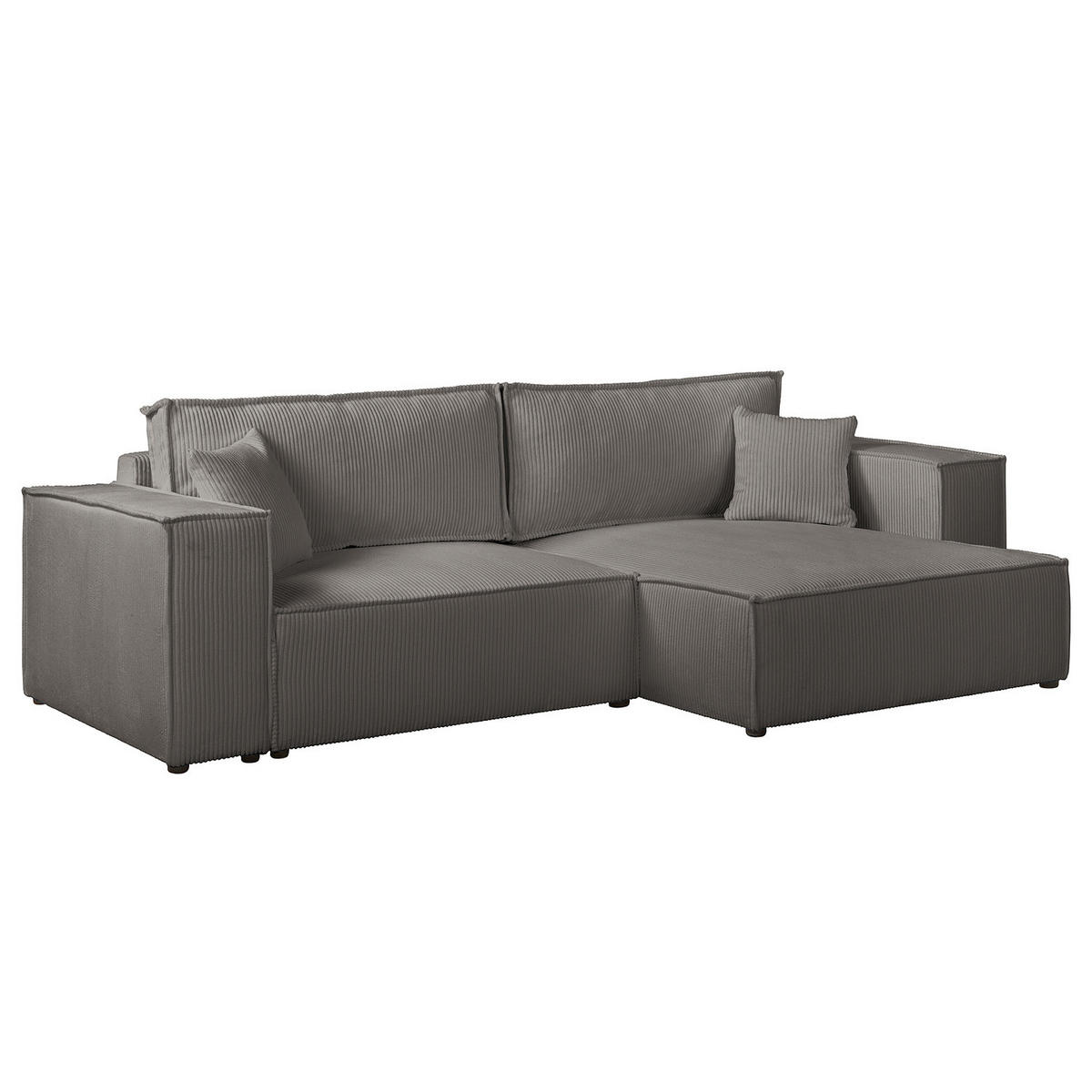 ECKSOFA mit Schlaffunktion - 255 cm - Schwarz/Grau, Kunststoff/Textil (255/148cm) - home24