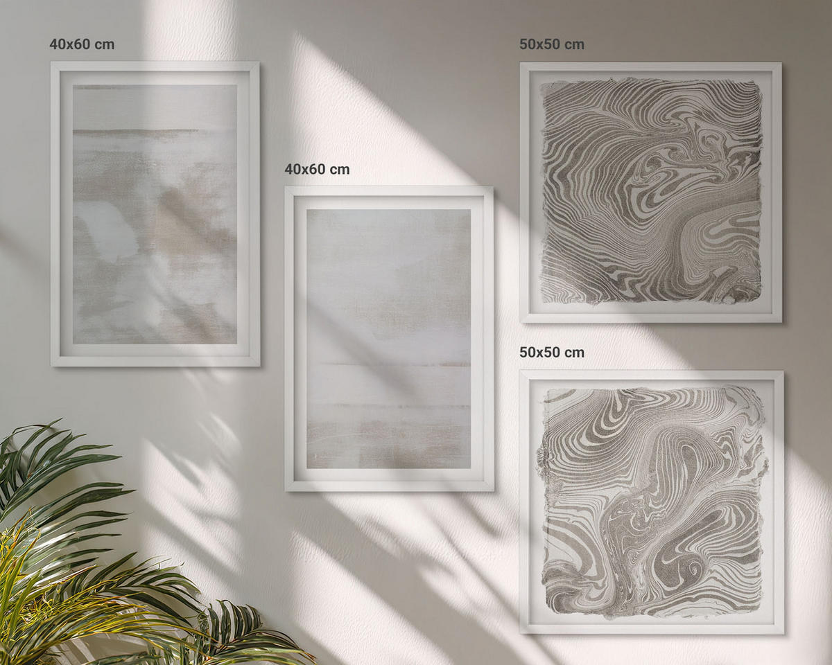 BILDER SET 4er Set - 50x50 cm & 40x60 cm Weißer Rahmen - Abgenutzte Texturen, moderner Stil - Weiß, Kunststoff (50/50cm) - TULUP