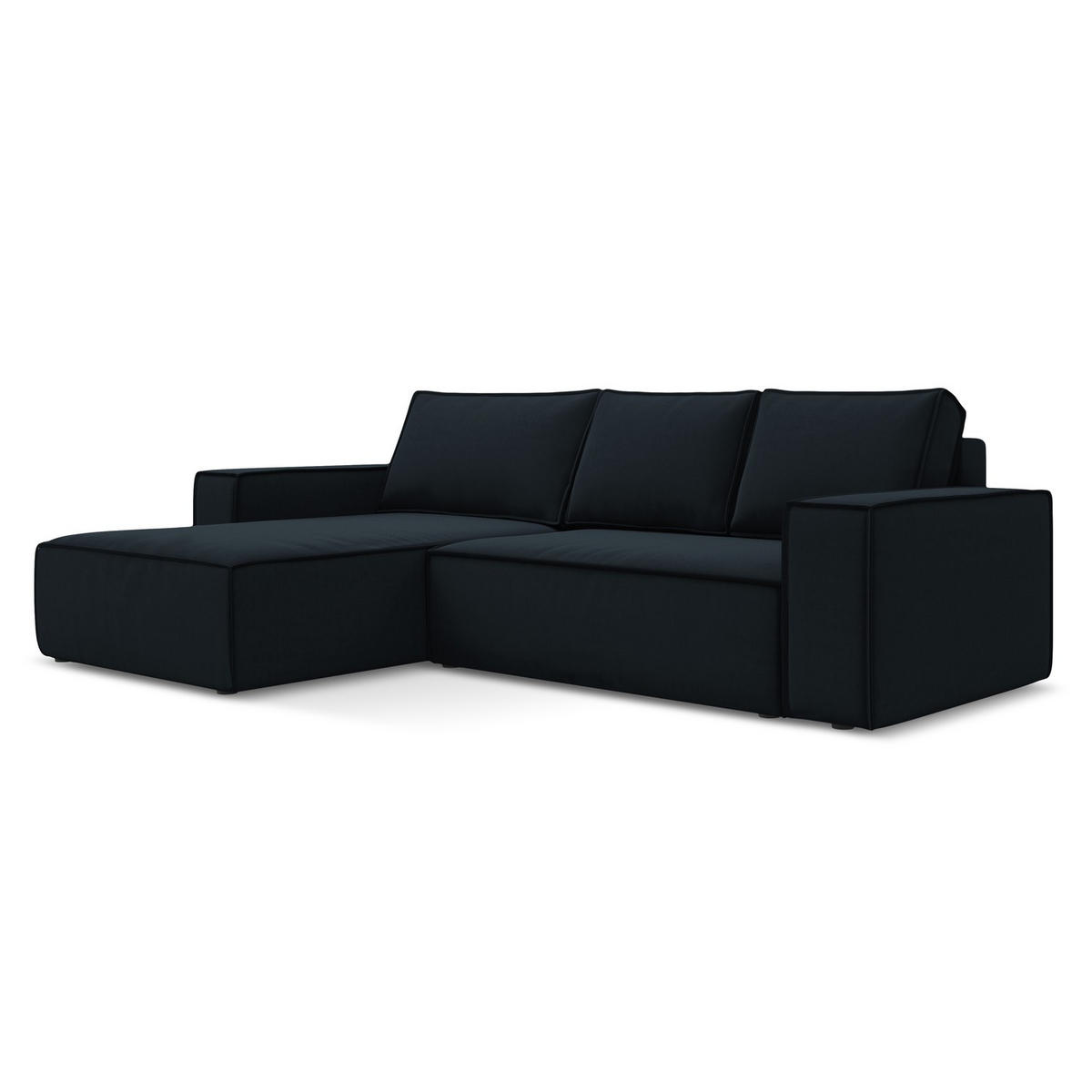 ECKSOFA mit Schlaffunktion Samt Stoff Blau - Blau/Schwarz, Kunststoff/Textil (185/290cm) - LaMiaSofa