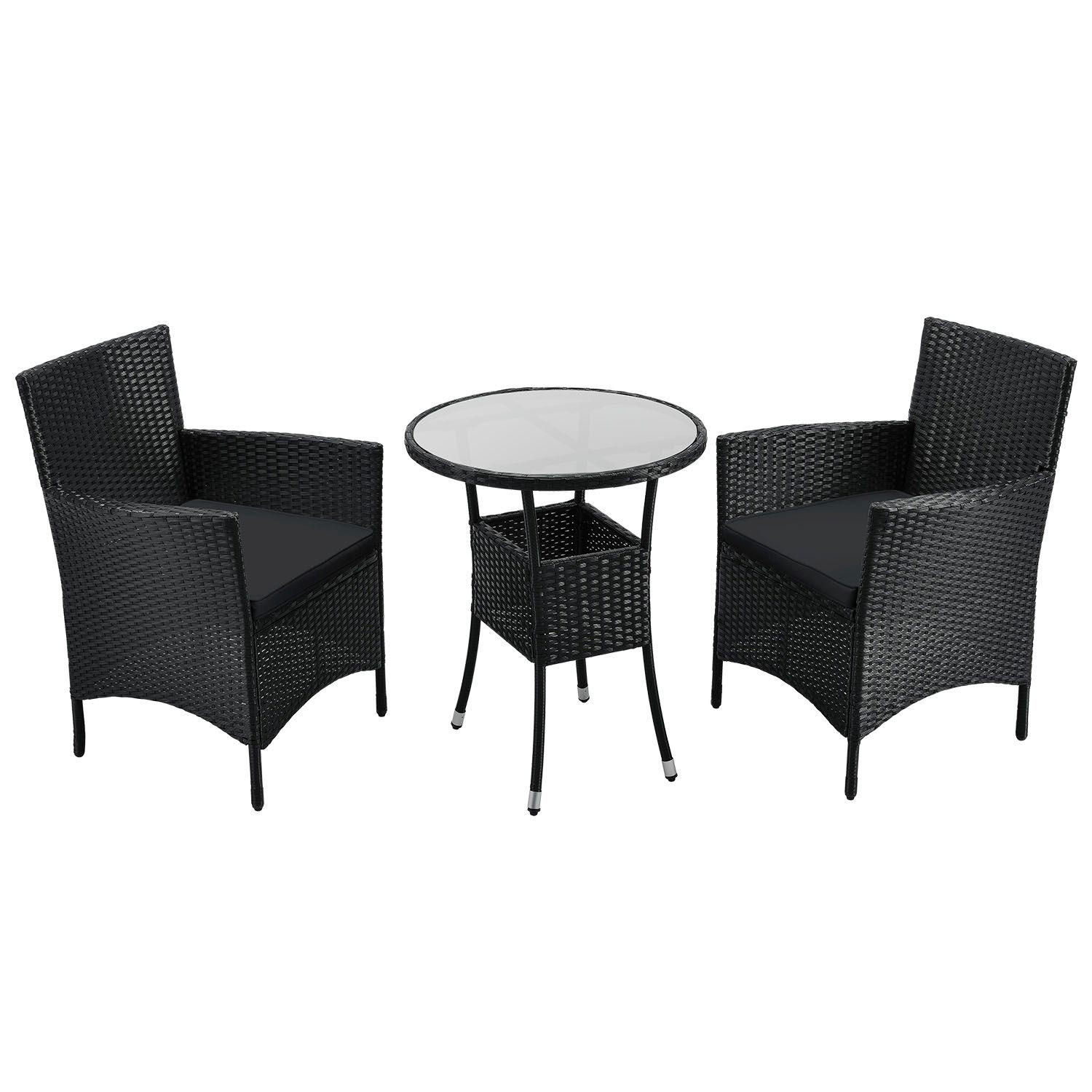 BALKON-SET Bayamo Polyrattan schwarz/dunkelgrau (3-tlg.) - Schwarz, Kunststoff - Juskys