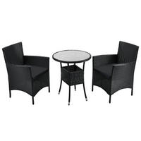 BALKON-SET Bayamo Polyrattan schwarz/dunkelgrau (3-tlg.) - Schwarz, Kunststoff - Juskys