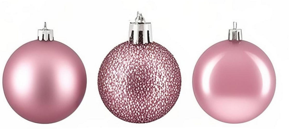 138XWEIHNACHTSKUGELN - Rosa, Kunststoff (6/7/6cm) - Relaxdays