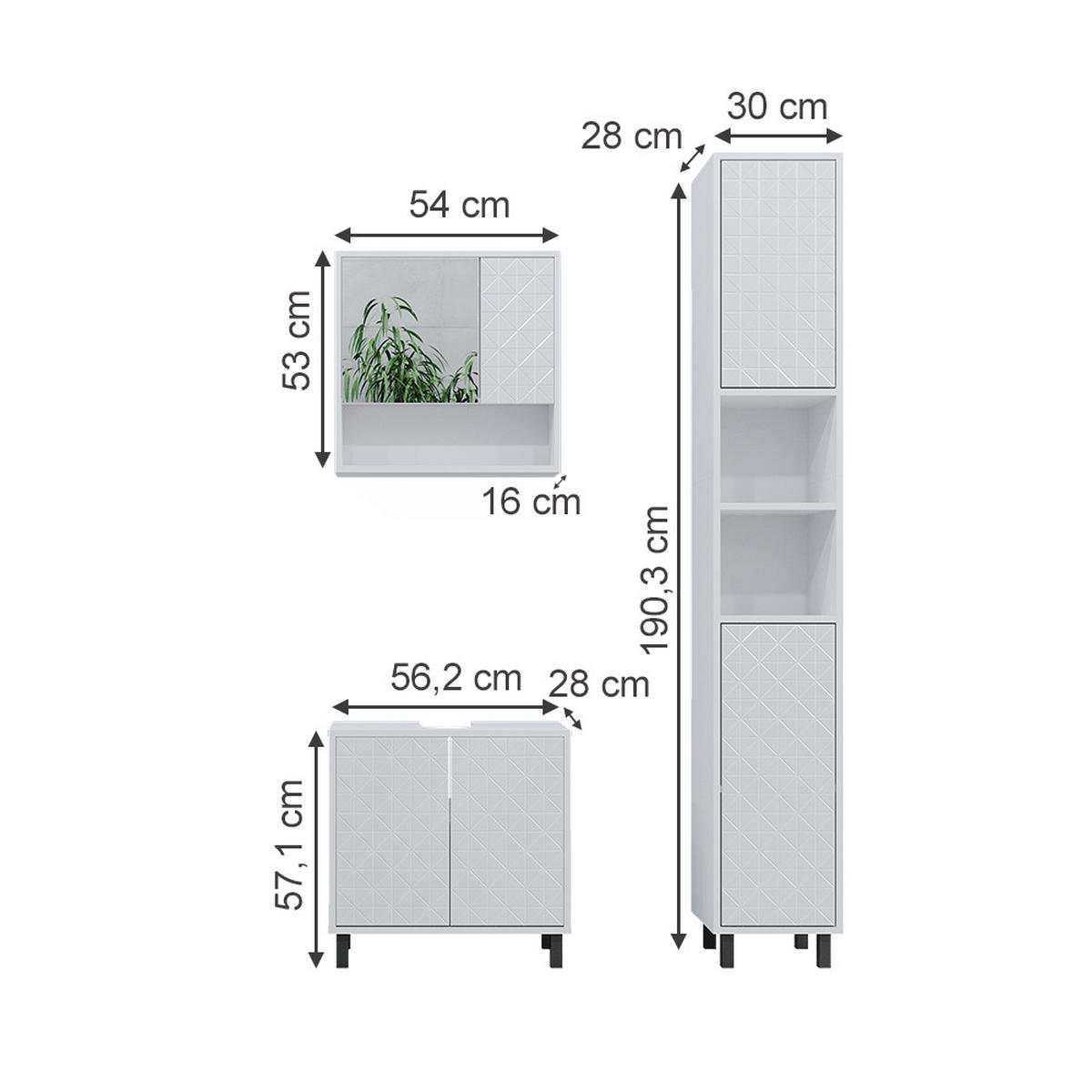 BADMÖBEL-SET Agasta Weiß 3 Teile, mit Hochschrank - Weiß, Holzwerkstoff (56/57/28cm) - Vicco