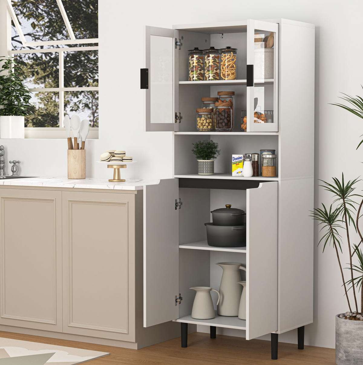 VITRINE 60/35/160 cm aus MDF mit Glastüren verstellbarem Einlegeboden und Kippschutz, Weiß - Weiß, Holzwerkstoff (60/160/35cm) - Redom