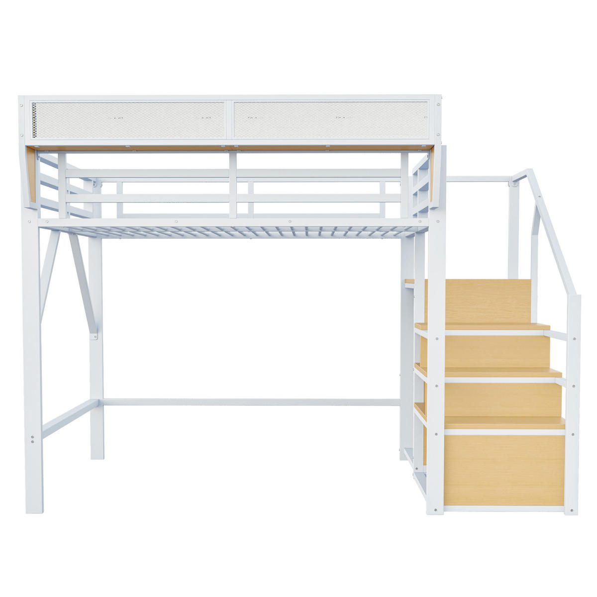 HOCHBETT 140 x 200 cm mit Sicherheitsleiter und Stauraum, Metallkonstruktion, weiß - Weiß, Metall (140/200cm) - KOMHTOM