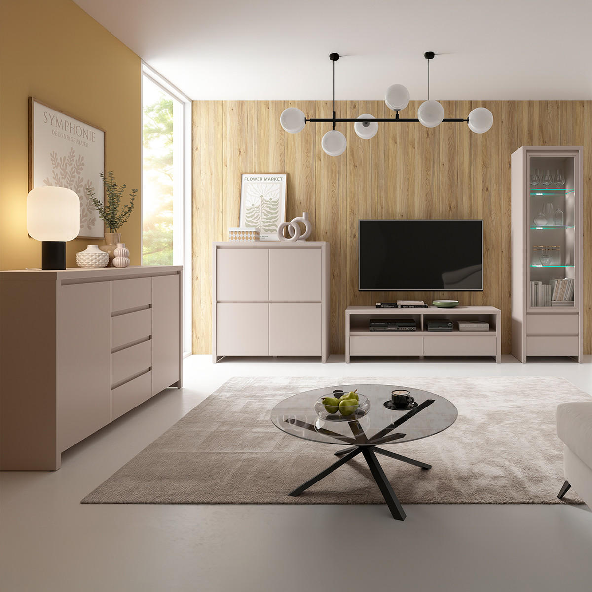 TV STOLEK Soren Kašmír - béžová, kompozitní dřevo (143.5/48.5/40.5cm) - Petits-meubles