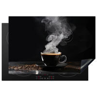 HERDABDECKPLATTE Kaffee - Schwarz - Bohnen - Heiß - Tasse Ceranfeldabdeckung 78x52 cm - Schwarz, Kunststoff (78/52/0.2cm) - MuchoWow