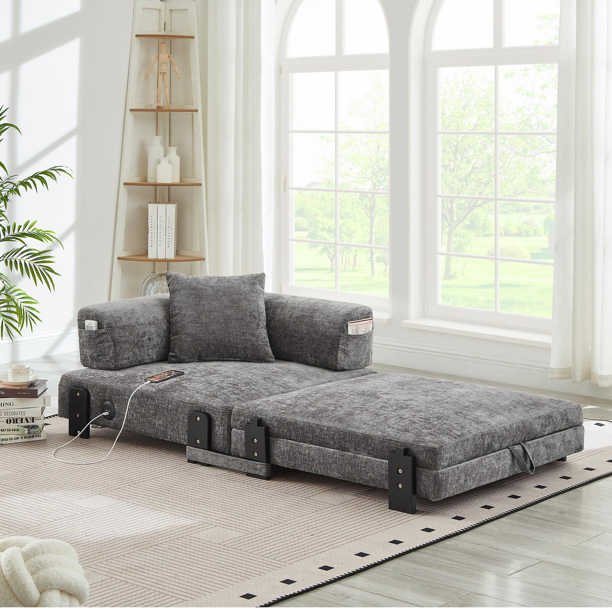 SOFA 2-in-1 mit Schlaffunktion Stoff Dark Grey - Dunkelgrau, Textil (170.5/48/84cm) - Meubliv