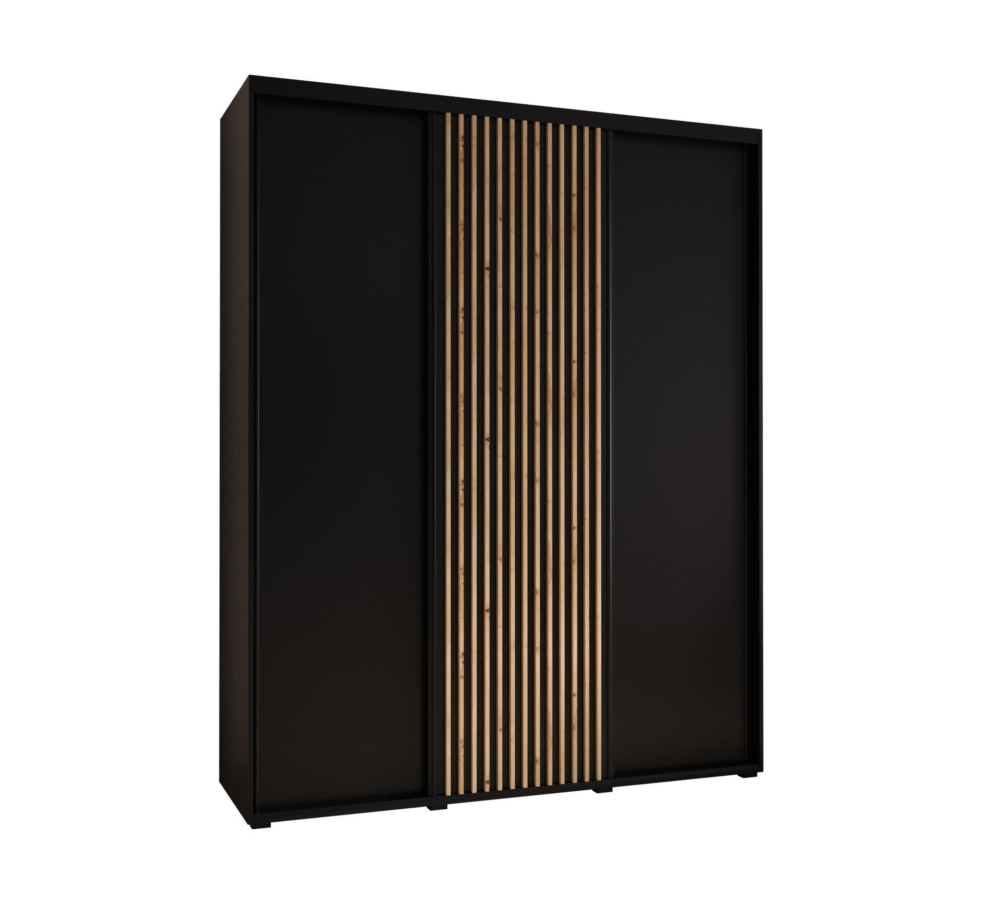 Abiks Möbel Schwebetürenschrank Schwarz, Schwarz, Eiche Artisan 200x235x60 cm