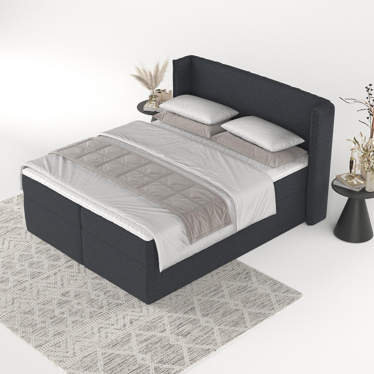 BOXBETT Viva 160/200 cm Anthrazit im Riva Stoff - Anthrazit/Schwarz, Holz/Holzwerkstoff (160/200cm) - AltaBeds