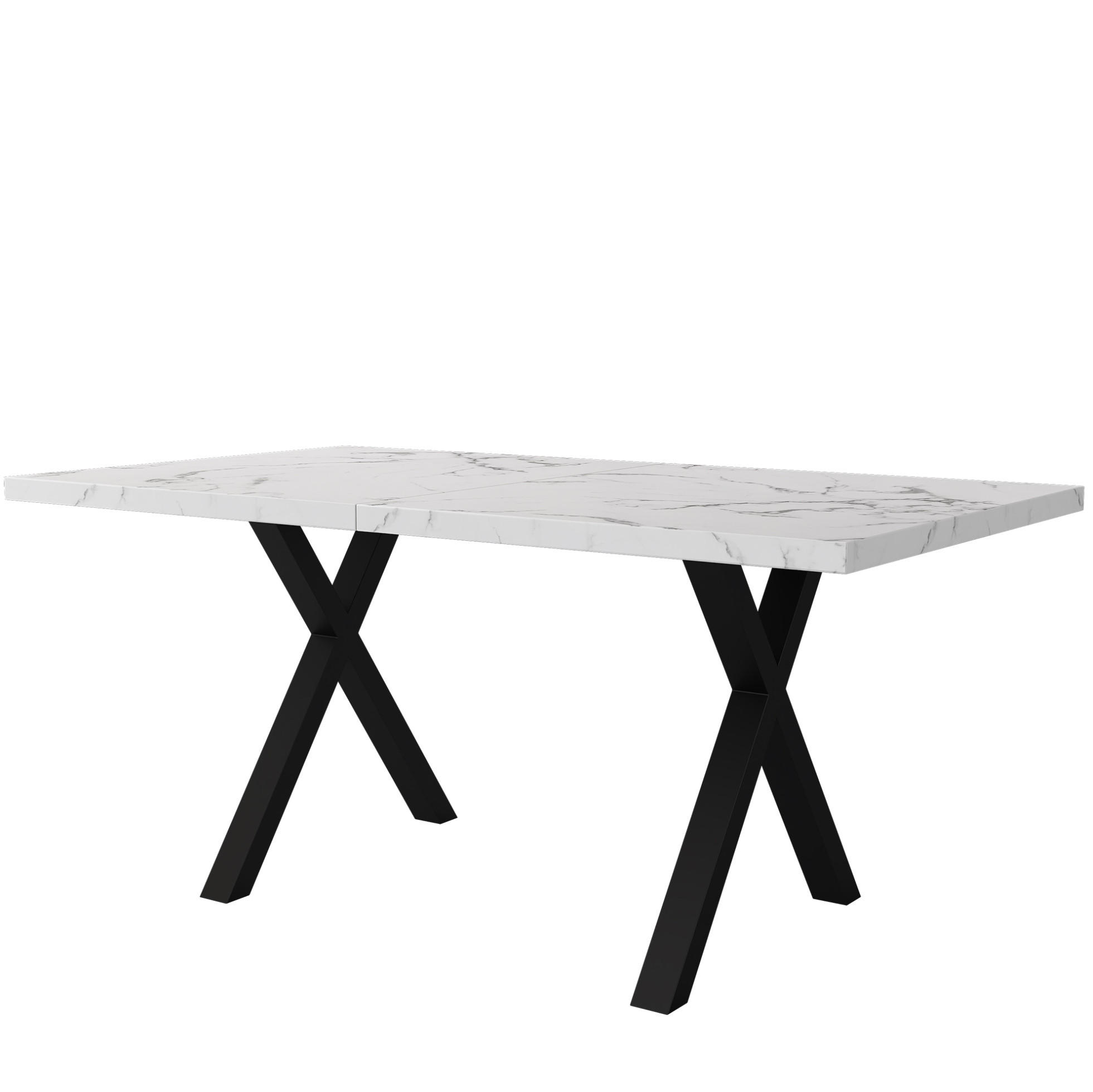 COUCHTISCH aus MDF und Metall in weißer Marmoroptik mit Kreuzbeingestell - Weiß, Holzwerkstoff (140/80/76cm) - Modfu