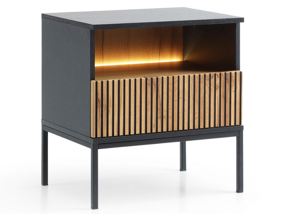NACHTSCHRANK Graphit, Wotan Eichefarben 54 cm Deo - Eiche Wotan/Schwarz, Naturmaterialien/Metall (54/56/39cm) - Graingold