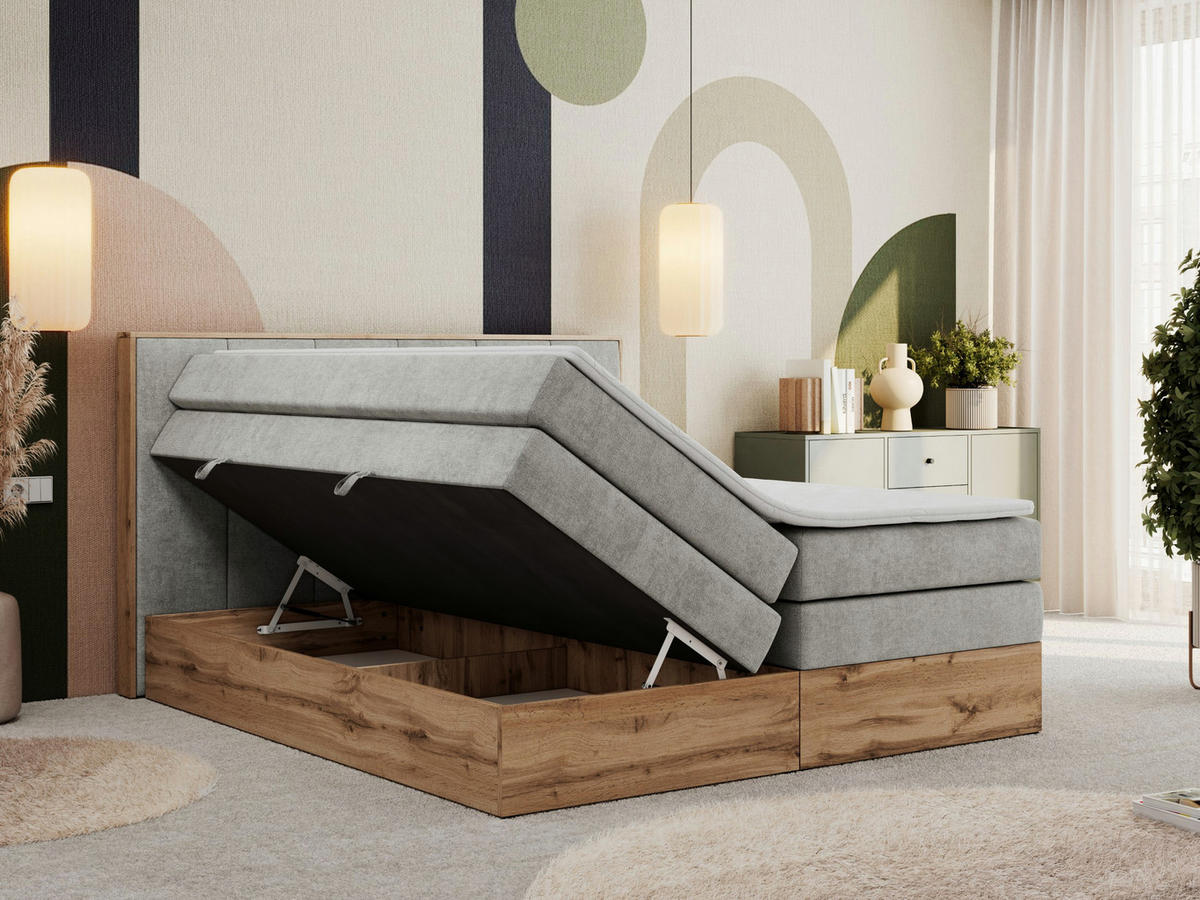 BOXSPRINGBETT ALBERO 1 KING 140/200 Hellgrau Strukture - H3 - Hellgrau, Holz/Textil (140/200cm) - MKS