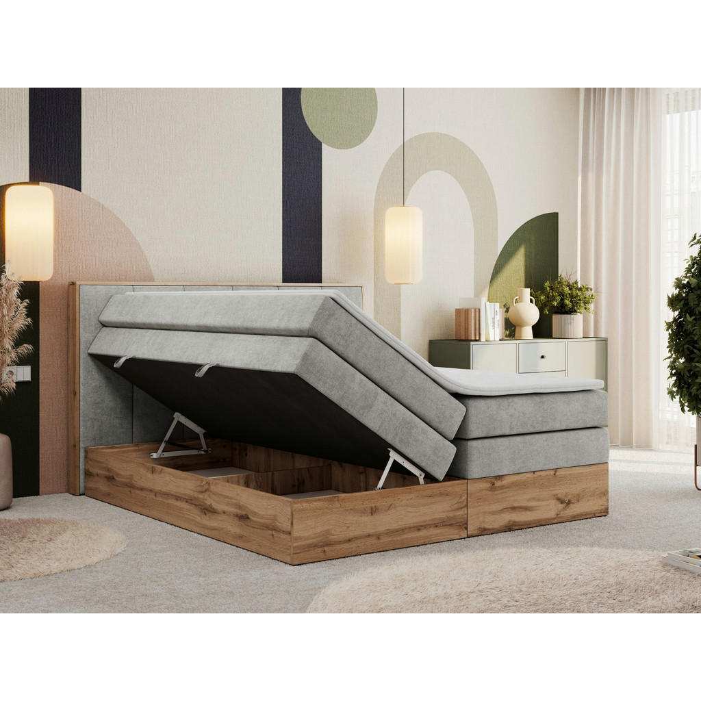 Thumbnail - MKS Boxspringbett, Hellgrau, Textil, 2-Sitzer, H3, Rechteckig, 140x200 cm, Oeko-Tex®, Schlafzimmer, Betten, Boxspringbet...