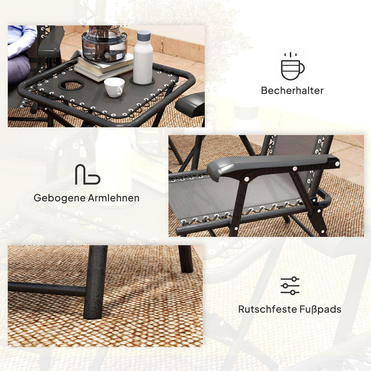 BISTRO Set 3-teilig aus Stahl Wetterfest Gartenmöbel Set mit Bistrotisch - Schwarz, Textil/Metall - Outsunny