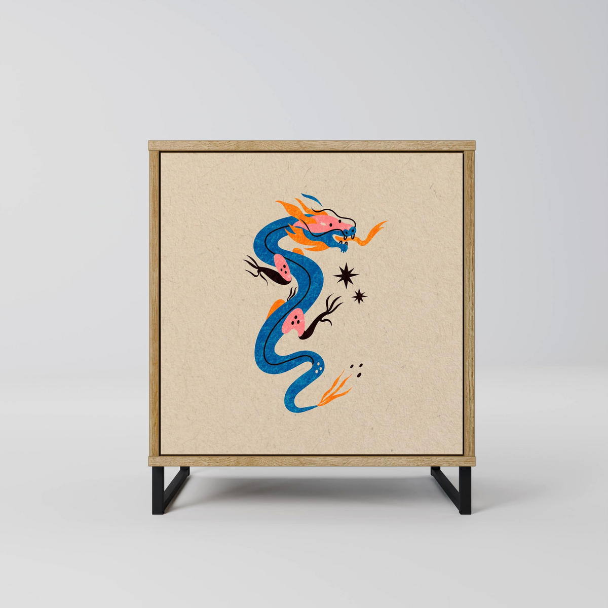 SIDEBOARD MYTHOLOGICAL CREATURES, Eichefarben, 57,5x42x57,5 cm, Ohne Füße - Eichefarben/Multicolor, Holzwerkstoff (57.5/57.5/42cm) - SpaceRebels
