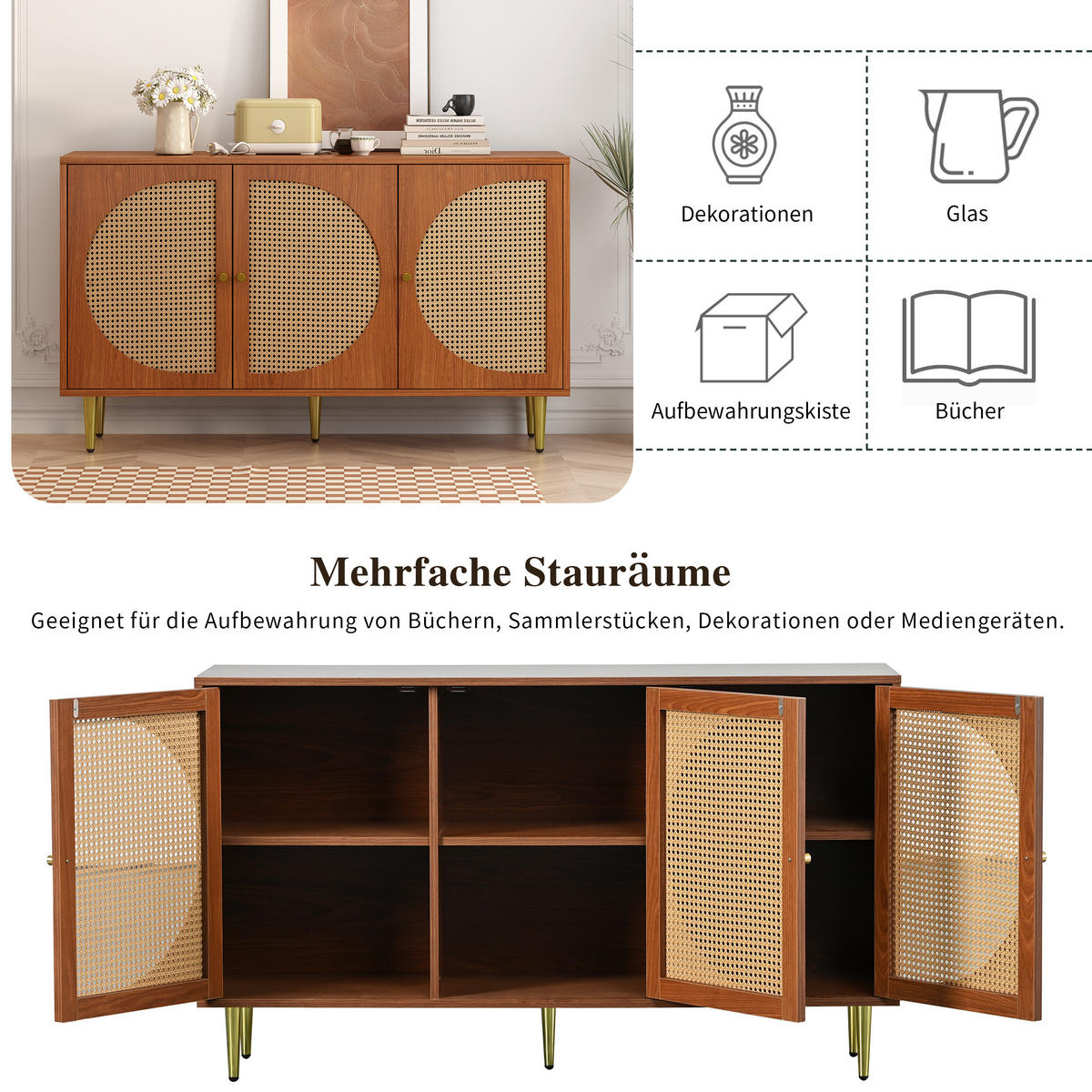 SIDEBOARD 129.8/40/76 cm - Braun, Holzwerkstoff (40/76/129.8cm) - Urban Meuble