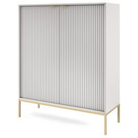 KOMMODE Kioto 104 cm in Grau, zweitürig, mit geriffelten Fronten - Goldfarben/Grau, Holzwerkstoff/Metall (104/125/39cm) - Ravio