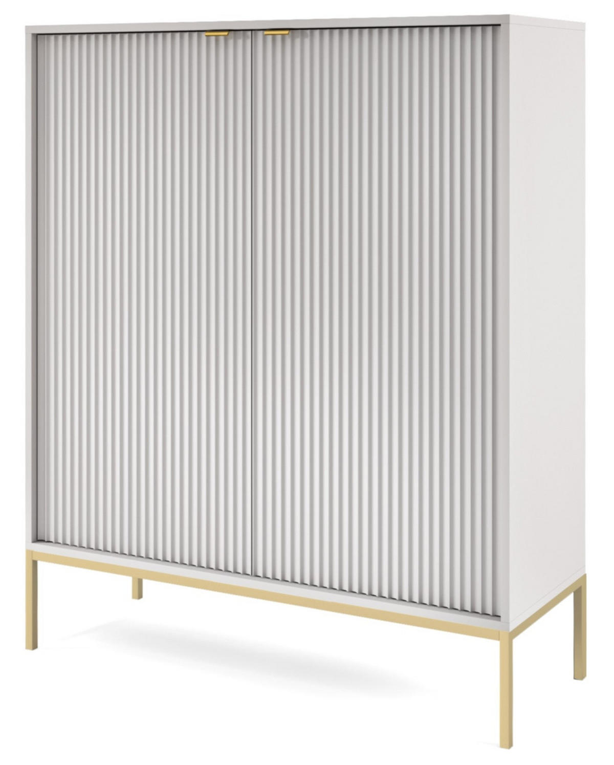 KOMMODE Kioto 104 cm in Grau, zweitürig, mit geriffelten Fronten - Goldfarben/Grau, Holzwerkstoff/Metall (104/125/39cm) - Ravio