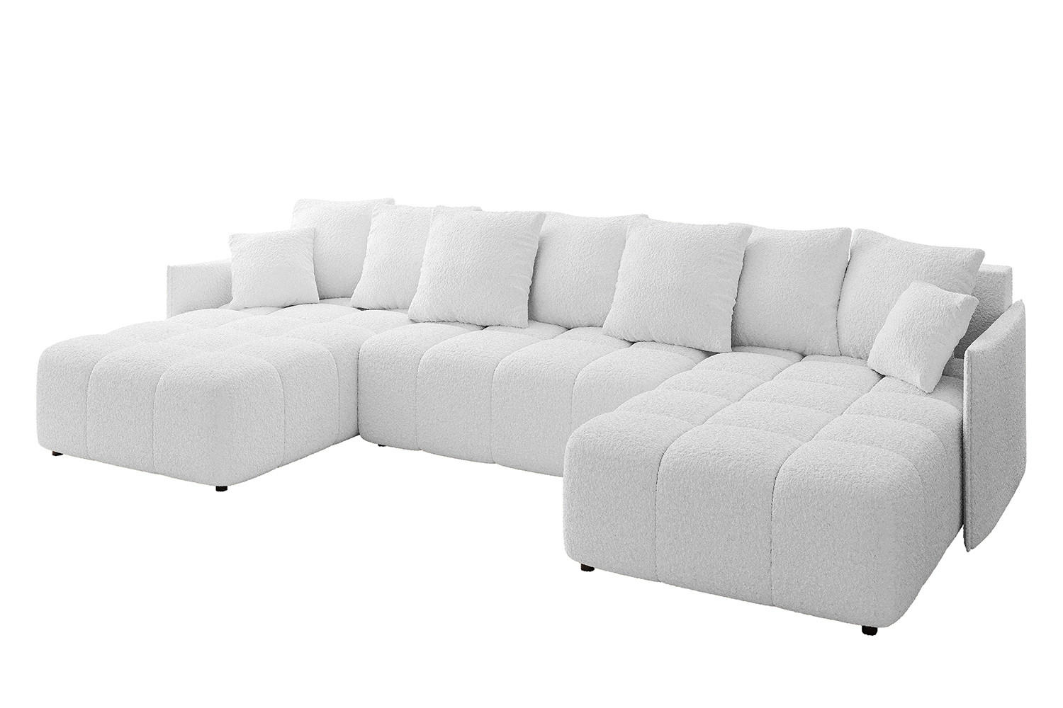WOHNLANDSCHAFT LONLI-U 355x189x68 Weiß Bouclé - Weiß, Holzwerkstoff/Kunststoff (355/68/189cm) - ALTDECOR