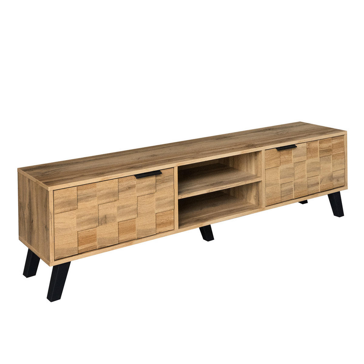 TV-SCHRANK 160x35cm Modern 2 Türen 2 offene Fächer Naturholz - Braun, Holz (43.8/10.5/188.5cm) - FLIEKS