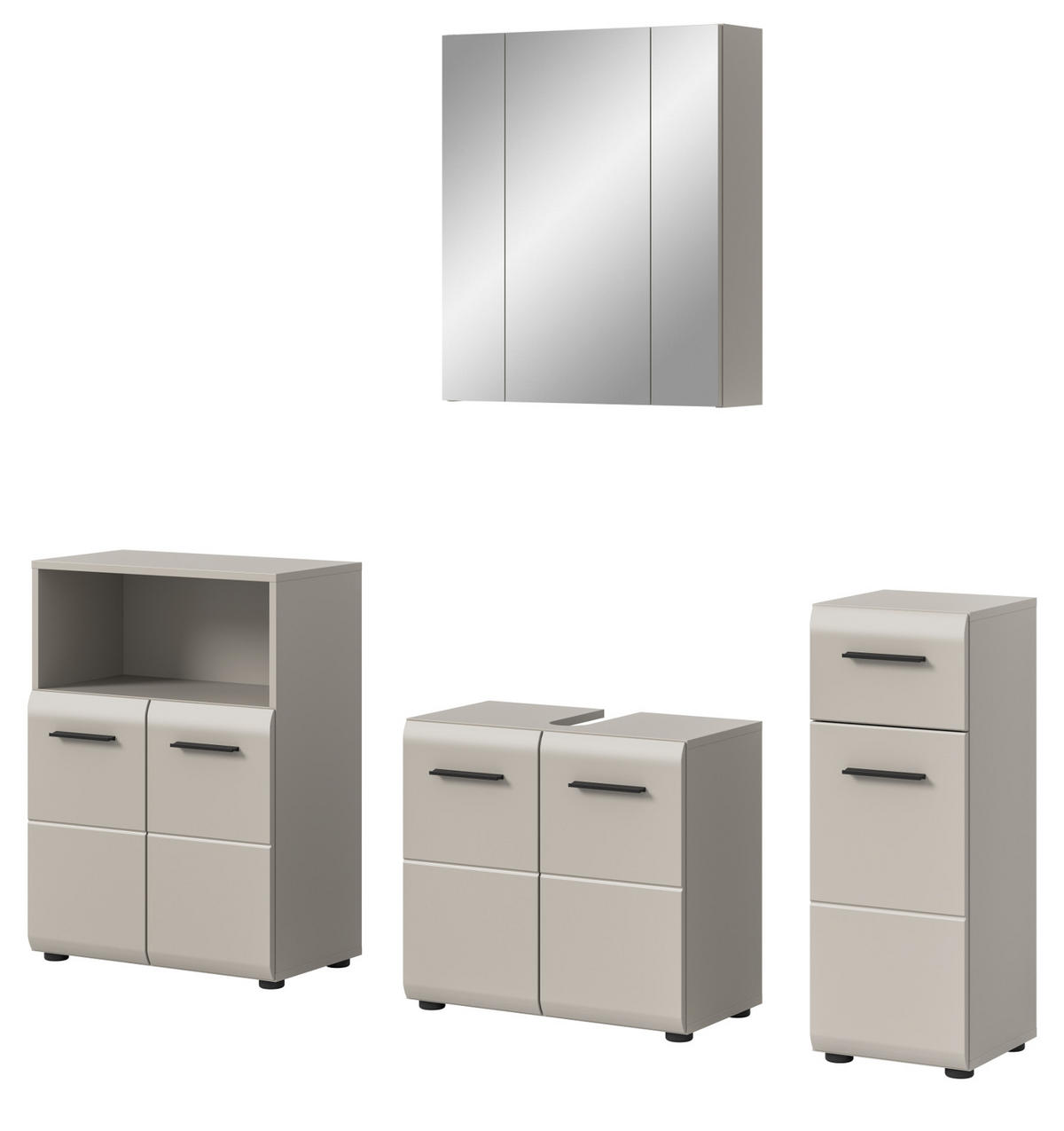 BADMÖBEL-SET Kaschmir 4-teilig 180 cm, Komplettset mit viel Stauraum - Kaschmir/Schwarz, Glas/Holzwerkstoff (180/185/30cm) - Inn.Furn
